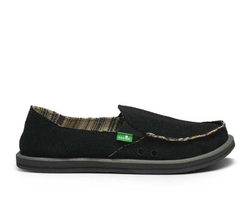 Női Sidewalk Surfers - Sanuk Donna Hemp - Sanuk Fekete Cipő SYABCT158